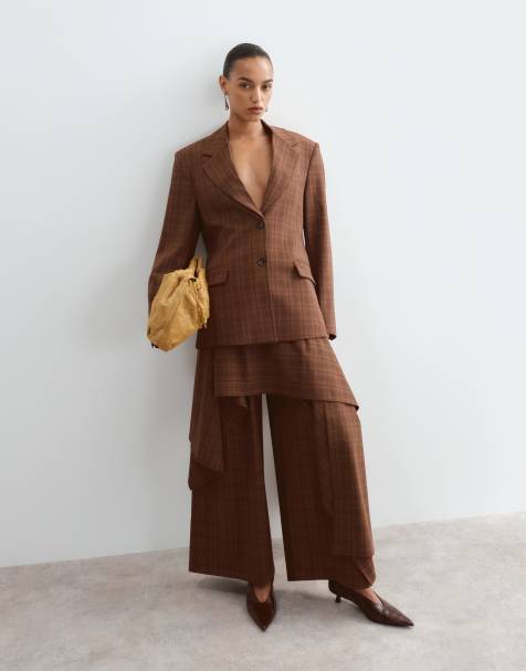 ARRANGE oversized blazer co-ord with detachable drape detail and wide leg trouser in check - view 1