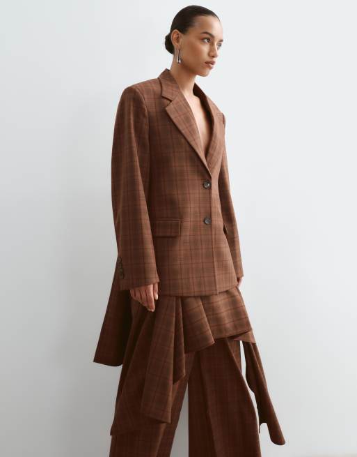 ARRANGE oversized blazer set with detachable drape detail in check, 2 of 5