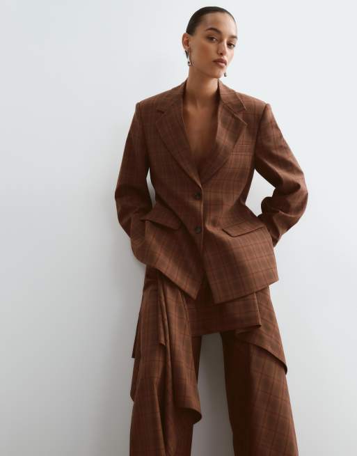 ARRANGE oversized blazer set with detachable drape detail in check, 5 of 5