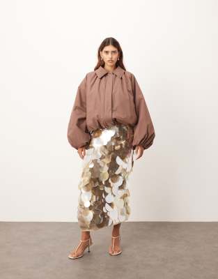 Arrange Oversized Bomber Jacket With Balloon Sleeves In Brown
