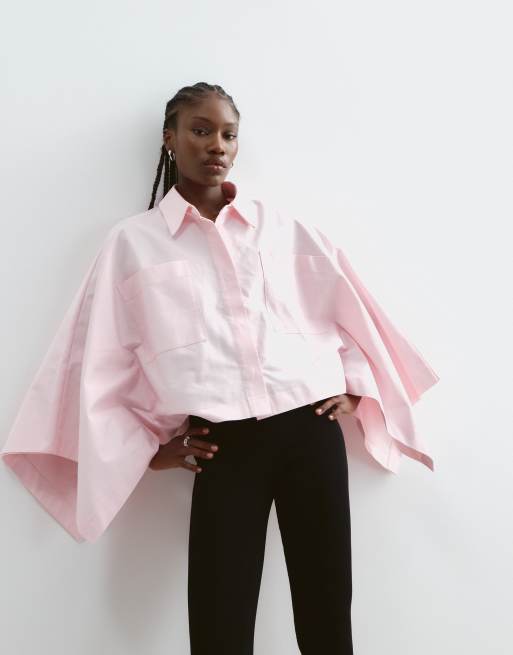 ARRANGE oversized cape square cut cotton shirt in pink, 2 of 5
