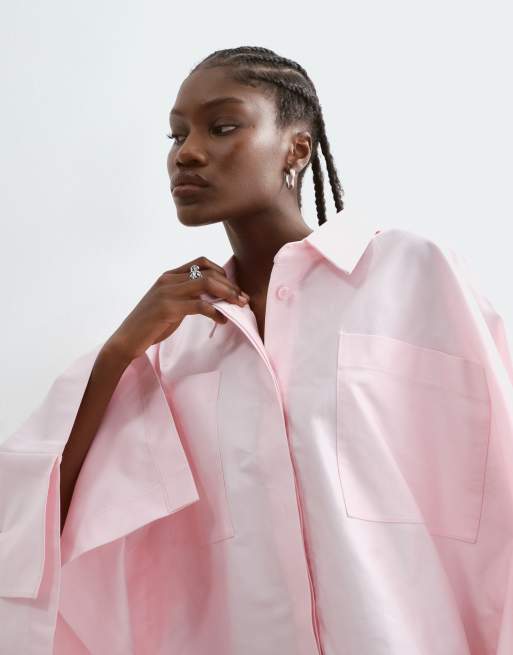 ARRANGE oversized cape square cut cotton shirt in pink, 5 of 5