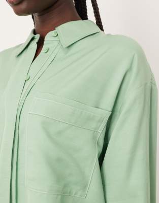 Arrange Oversized Contrast Stitch Shirt In Green