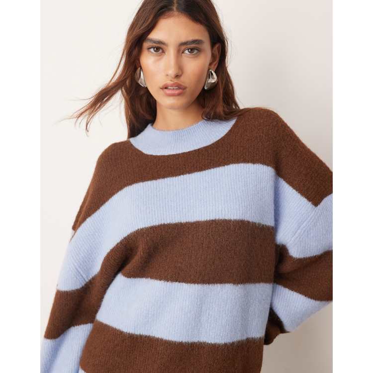 ARRANGE oversized crew neck knit striped sweater in blue and