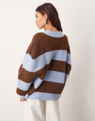 Arrange Oversized Crew Neck Knit Striped Sweater In Multi