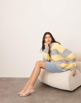 Arrange Oversized Crew Neck Knit Striped Sweater In Multi
