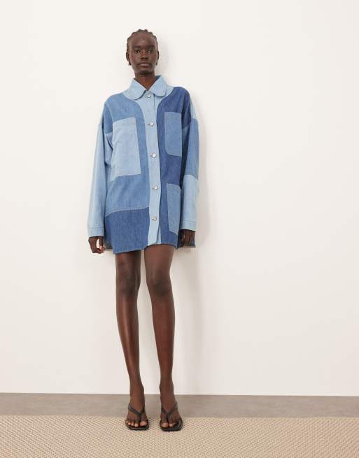ARRANGE oversized denim shacket dress in colourblock blue