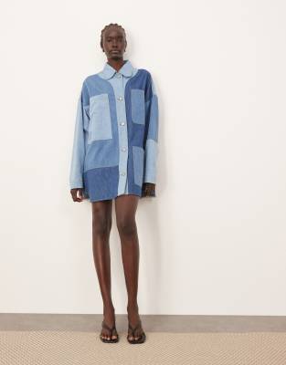 ARRANGE ARRANGE oversized denim shacket in colourblock blue