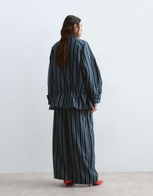 ARRANGE oversized jack met textuur als co-ord set in marineblauwe streep, 3 van 4