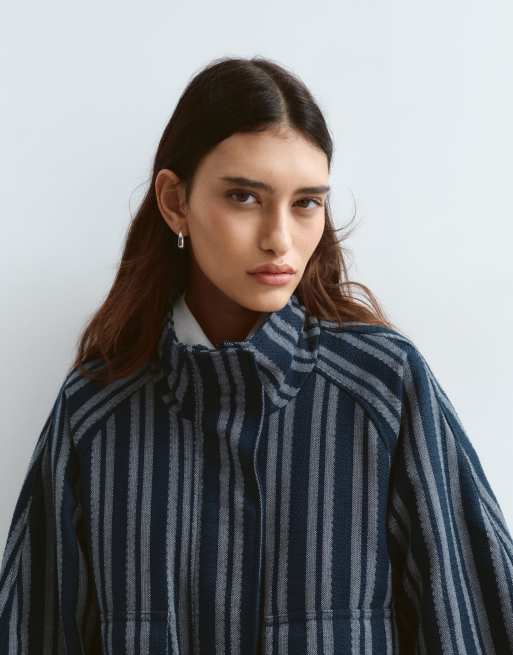 ARRANGE oversized jack met textuur als co-ord set in marineblauwe streep, 4 van 4