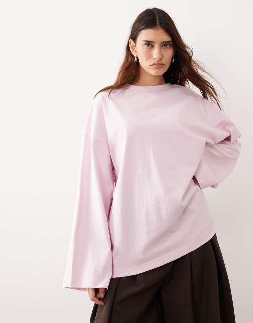 ARRANGE - Oversized katoenen T-shirt met lange mouwen in lichtroze, 3 van 4