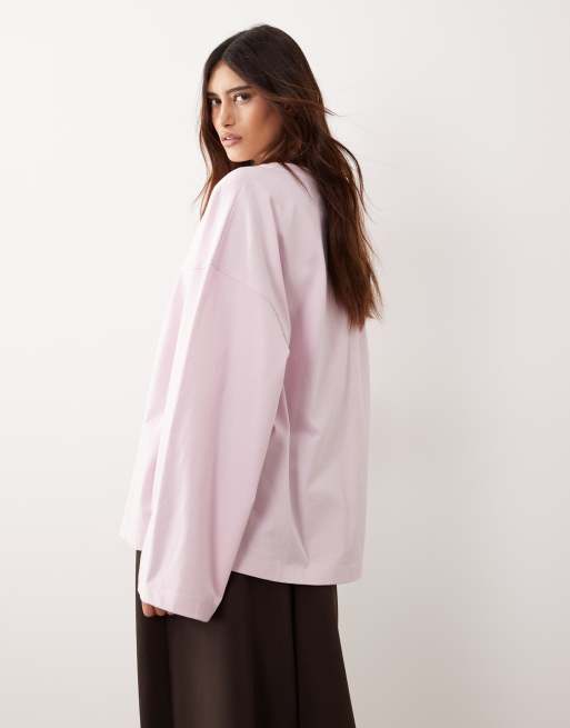 ARRANGE - Oversized katoenen T-shirt met lange mouwen in lichtroze, 4 van 4