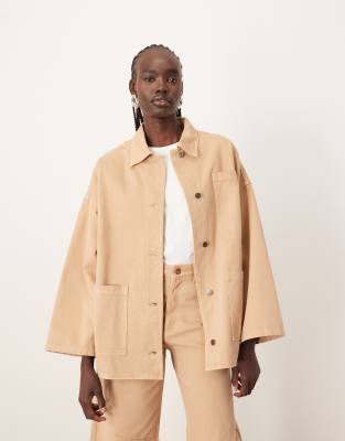 oversized mansy denim shacket in clay-Brown