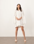 [ARRANGE] ARRANGE oversized organdi broderie smock mini dress in white 8 WHITE