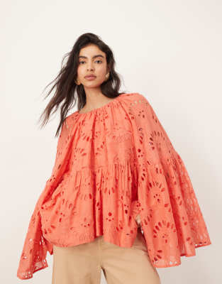 ARRANGE ARRANGE oversized organdi broderie smock top in pink