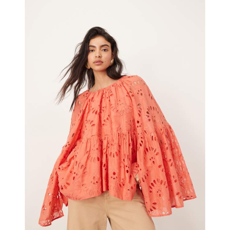 ARRANGE oversized organdy eyelet smock top in pink | ASOS