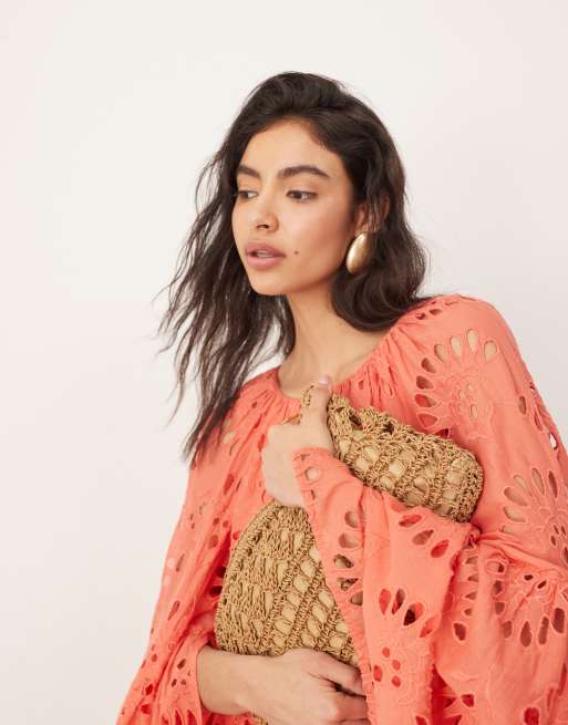 ARRANGE oversized organdy eyelet smock top in pink | ASOS