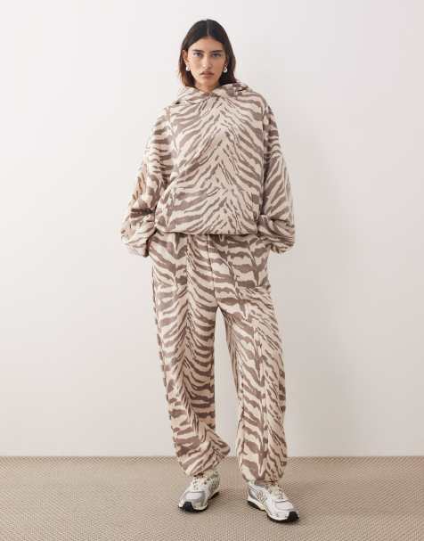 ARRANGE oversized premium heavy weight cuffed trackies in natural zebra print - view 1