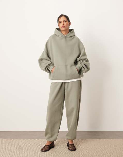 ARRANGE oversized premium heavy weight hoodie and cuffed jogger in olive green - view 1