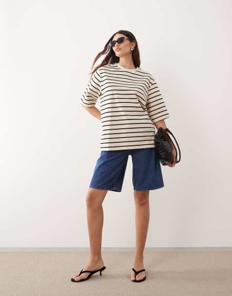 ARRANGE oversized premium heavy weight T-shirt in cream stripe - view 1