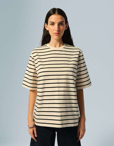 ARRANGE oversized premium heavy weight t-shirt in cream stripe