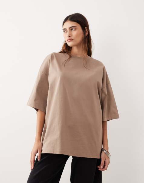 ARRANGE oversized premium heavy weight t-shirt in taupe - view 1