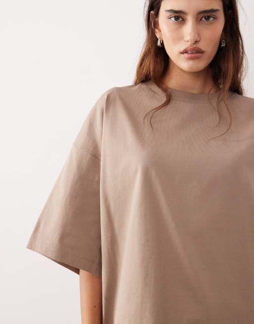 ARRANGE oversized premium heavy weight T-shirt in taupe, 4 of 4