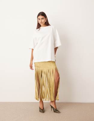 ◆Massimo Dutti◆ Heavy weight oversized t-shirt Heavy weight cotton T-shirt with seam detail · Burgundy