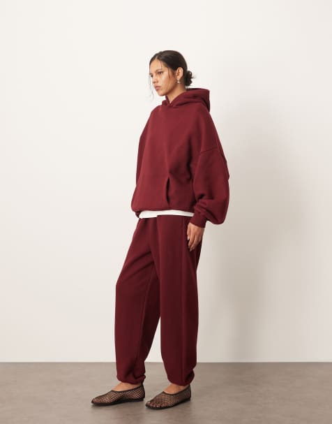 ARRANGE oversized premium heavyweight cuffed trackies in merlot - view 1