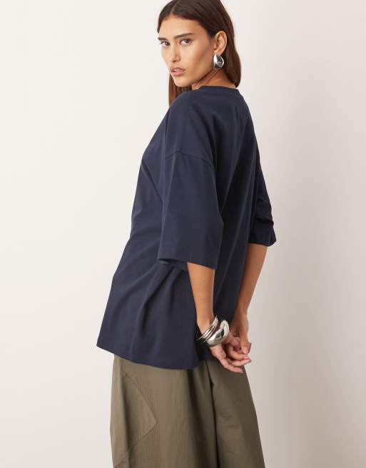 ARRANGE oversized premium heavyweight t-shirt in navy, 3 of 4