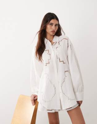Arrange Oversized Shirt With Cutwork Embroidery In Black