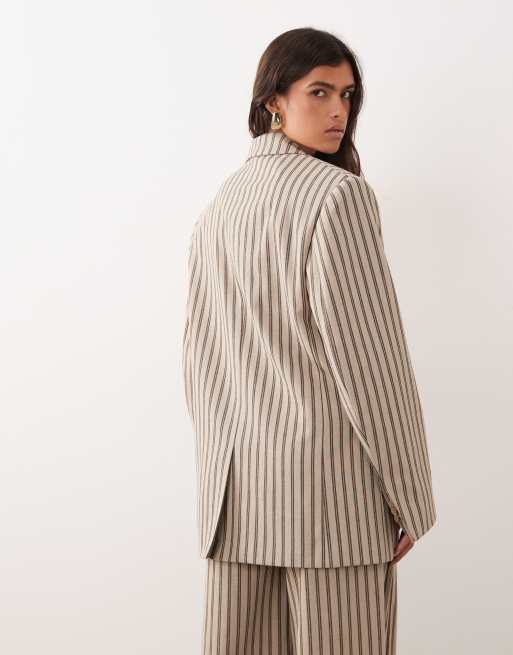 ARRANGE oversized single breasted blazer in chocolate stripe (part of a set), 4 of 4