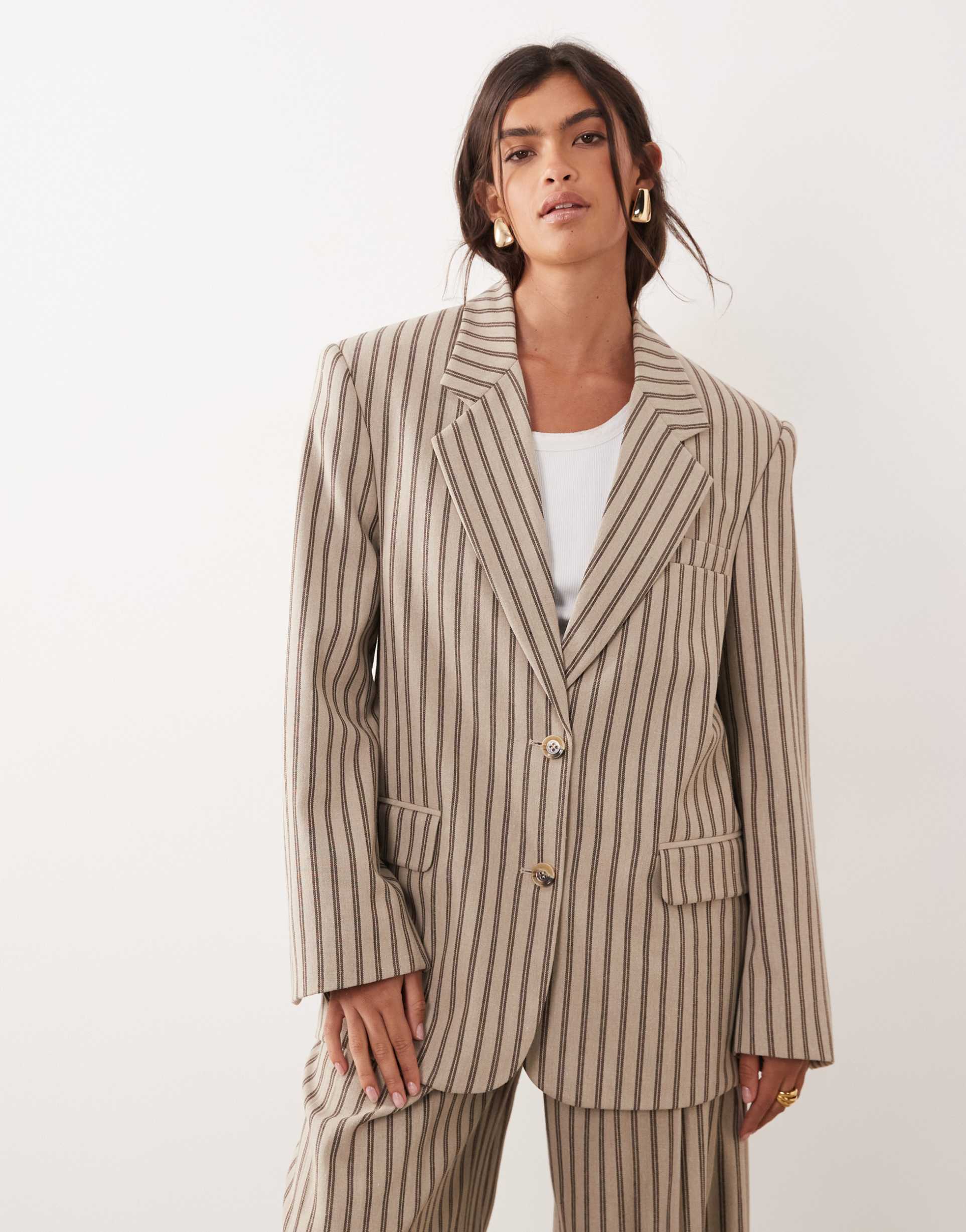 arrange oversized single breasted blazer in chocolate stripes - part of a set