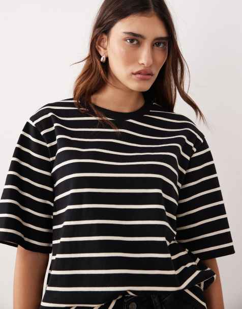 ARRANGE - Oversized T-shirt van zwaar premium katoen in zwart met strepen - view 1
