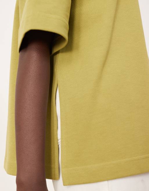 ARRANGE - Oversized T-shirt van zware stof met naden in olijfgroen, 4 van 4
