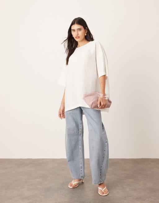 ARRANGE oversized textured boxy woven t-shirt in white, 2 of 4