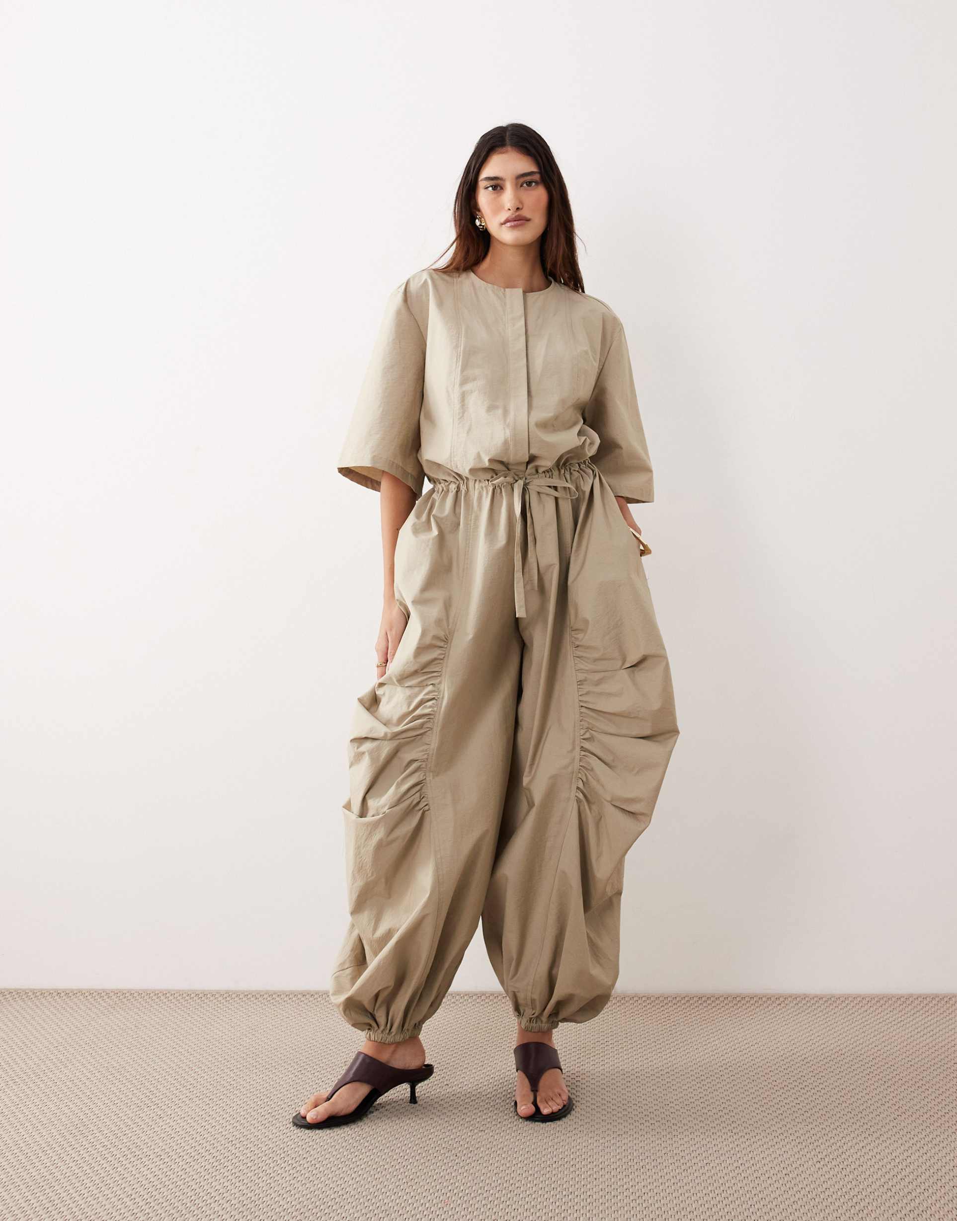 arrange oversized utility jumpsuit in stone