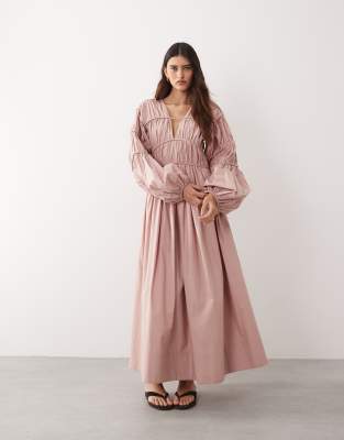 ovoid sleeve seam detail maxi dress in pink