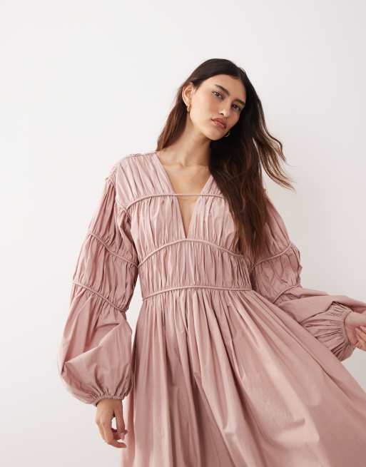 ARRANGE ovoid sleeve seam detail maxi dress in pink, 2 of 4