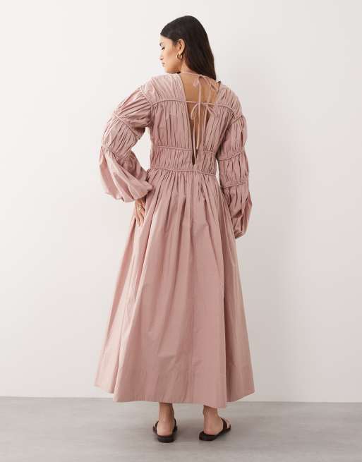 ARRANGE ovoid sleeve seam detail maxi dress in pink, 3 of 4