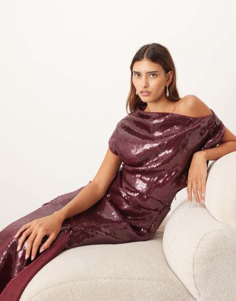 ARRANGE – Pailletten-Maxikleid in Rot mit drapiertem Oberteil und eckig geschnittenem Saum - view 1