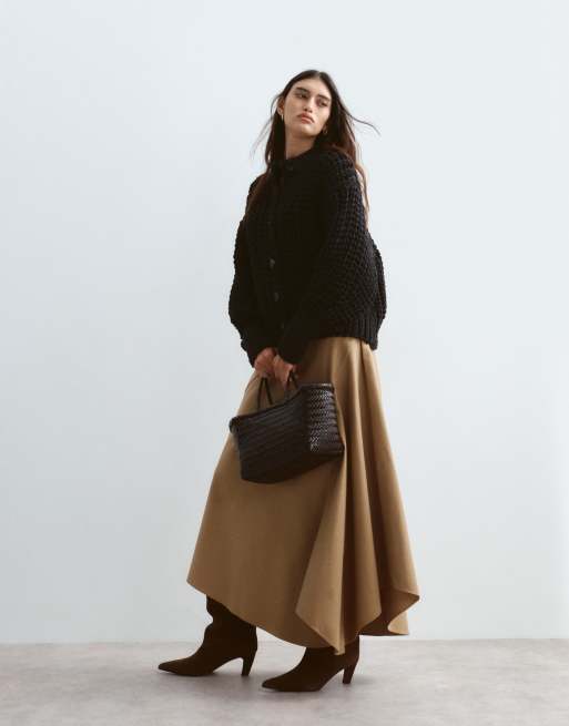ARRANGE premium structured balloon sleeve shirt and Spence tailored wool trousers in camel, 4 of 4