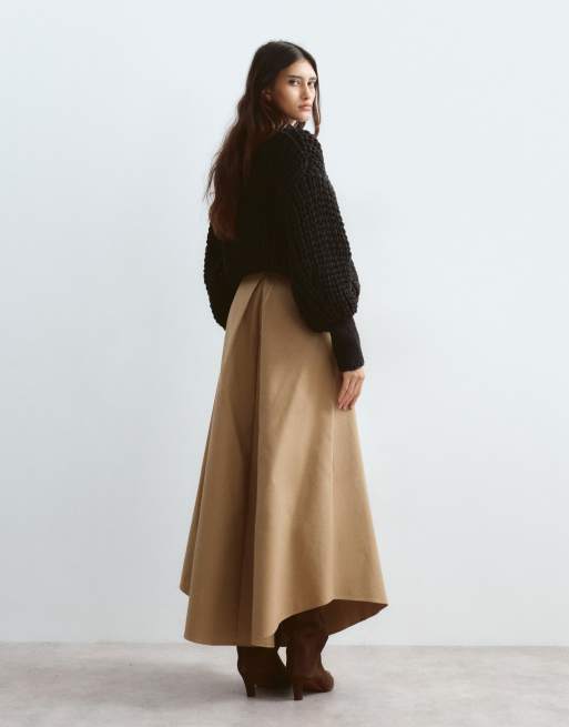 ARRANGE panelled midi skirt in camel, 4 of 5