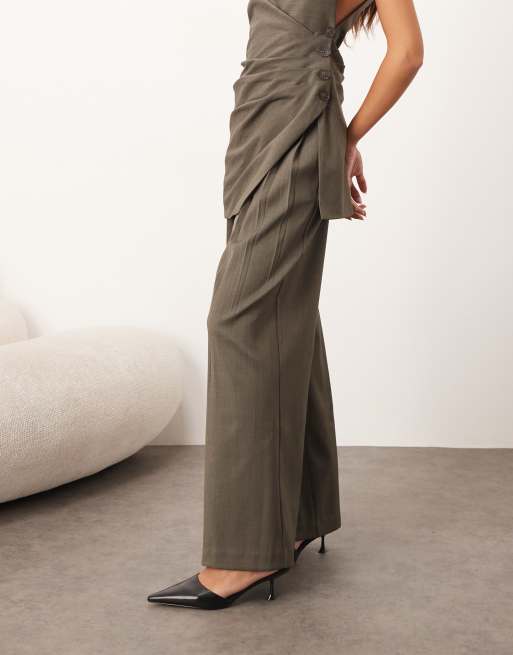 ARRANGE - Pantalon ample d'ensemble en laine à plis - Kaki foncé, 2 de 5