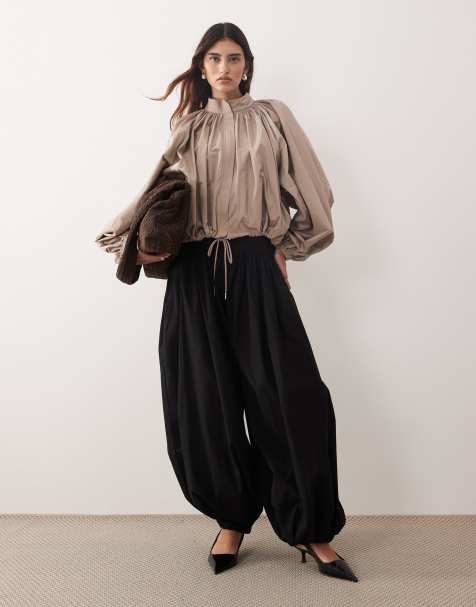 ARRANGE - Pantalon bouffant resserré aux chevilles avec taille surpiquée - Noir - view 1