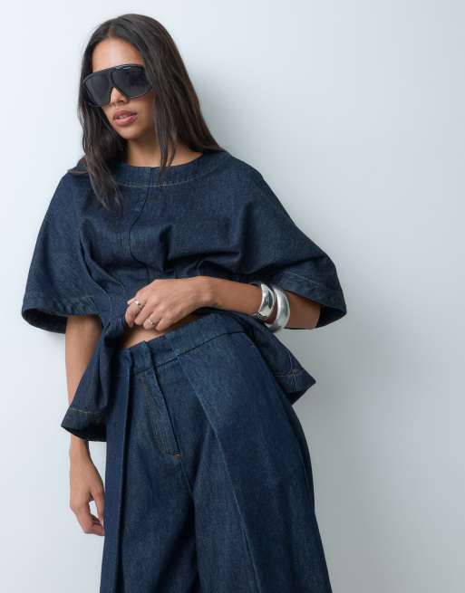 ARRANGE pantalon coordonné en denim à plis, indigo - MBLUE, 4 de 5
