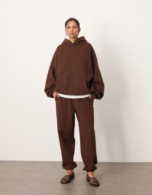 Pantalon de jogging oversize resserré aux chevilles en tissu épais de qualité supérieure - Chocolat-Marron M