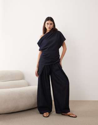 Pantalon d'ensemble en denim à pinces - Indigo-Bleu 42