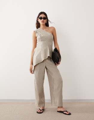 Pantalon d'ensemble habillé coupe barrel à rayures - Babeurre-Jaune 40