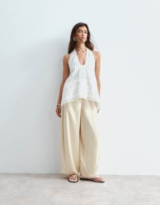 Pantalon large en satin - Crème-Blanc 46